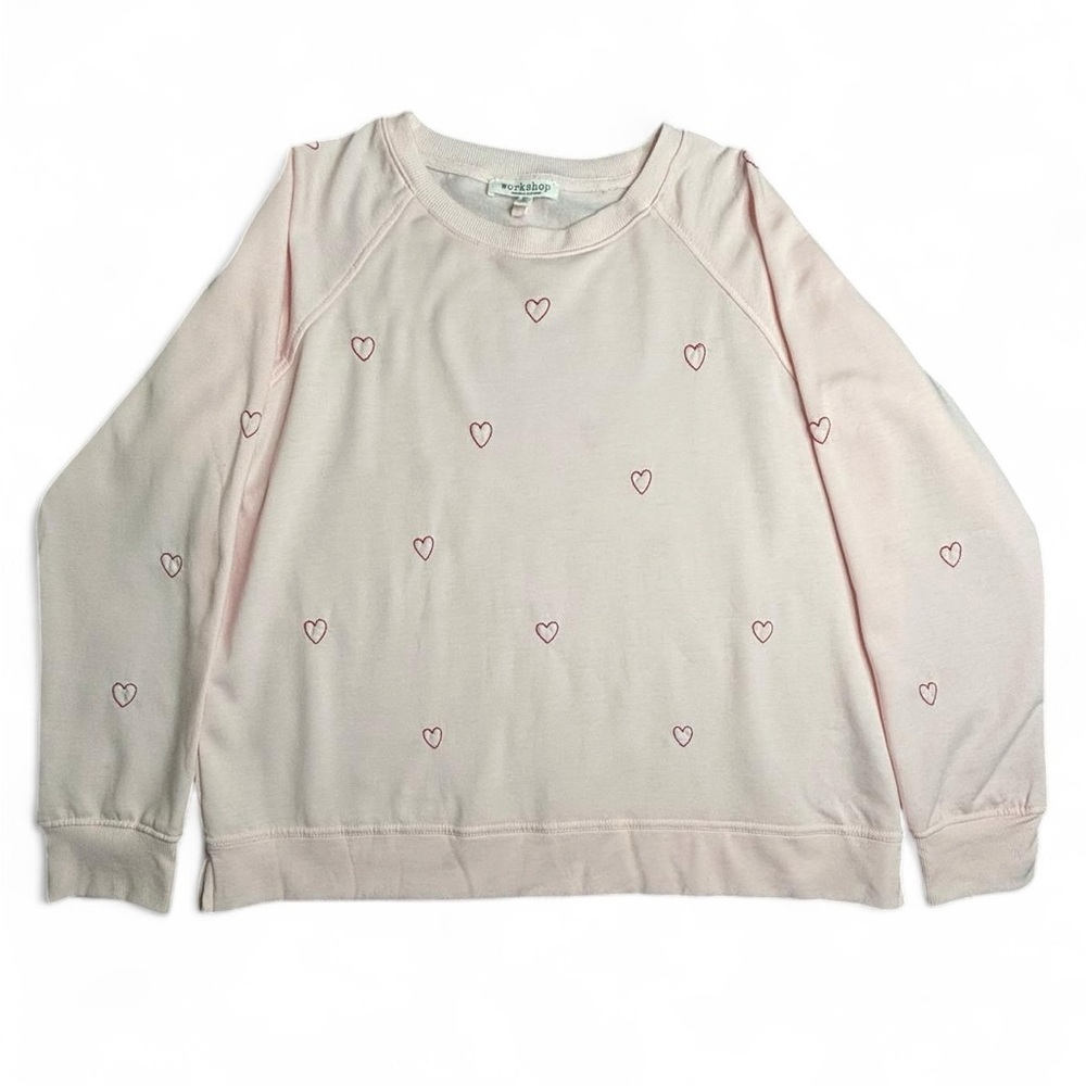 Workshop Republic Heart Print Sweatshirt XL Pink Crewneck Womens NWOT
